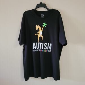 2XL Black Autism Awareness Giraffe Puzzle Piece Tee